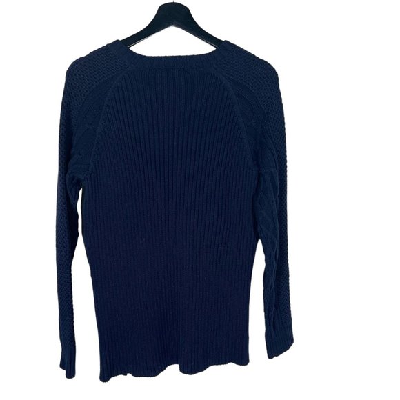 CAbi Deep Blue Cable Knit Double Zip Pullover Sweater Medium - Picture 3 of 8